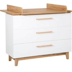 Chambre et rangement-Commode à langer ROBA Finn - 3 tiroirs, fermeture progressive, Blanc - chêne doré