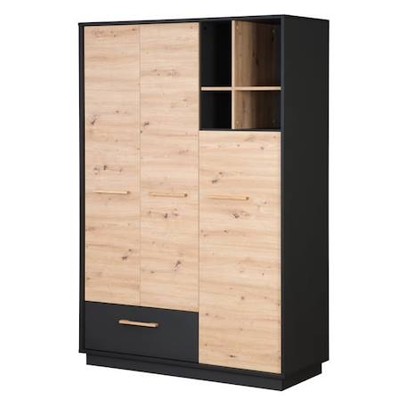 Armoire Bébé 3 Portes Lenn - ROBA - Anthracite / Chêne Artisan - Élégance et Praticité NOIR 1 - vertbaudet enfant 