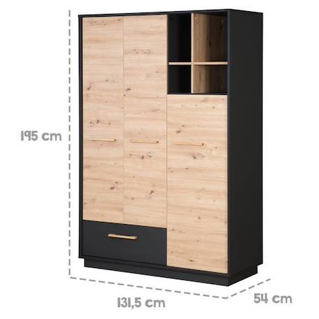 Armoire Bébé 3 Portes Lenn - ROBA - Anthracite / Chêne Artisan - Élégance et Praticité NOIR 4 - vertbaudet enfant 