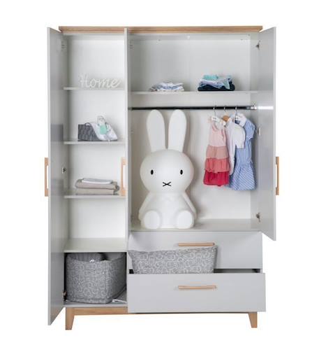 Armoire Bébé 3 Portes Battantes Caro - ROBA - Gris Clair / Chêne - Penderie, Tiroirs et Étagères GRIS 2 - vertbaudet enfant 