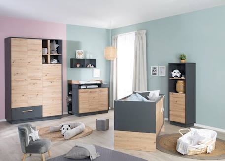 Armoire Bébé 3 Portes Lenn - ROBA - Anthracite / Chêne Artisan - Élégance et Praticité NOIR 5 - vertbaudet enfant 