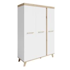 Chambre et rangement-ROBA Armoire Bébé 3 Portes Battantes Smile - avec 1 Penderie et 6 Étagères - Garde-Robe Bébé - Blanc / Chêne Artisan