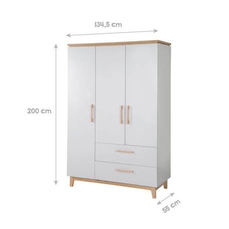 Armoire Bébé 3 Portes Battantes Caro - ROBA - Gris Clair / Chêne - Penderie, Tiroirs et Étagères GRIS 4 - vertbaudet enfant 