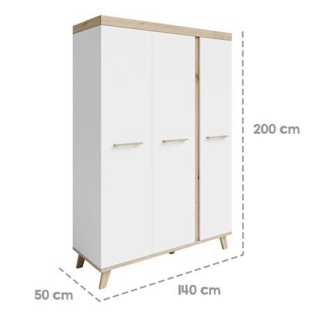 ROBA Armoire Bébé 3 Portes Battantes Smile - avec 1 Penderie et 6 Étagères - Garde-Robe Bébé - Blanc / Chêne Artisan BLANC 3 - vertbaudet enfant 