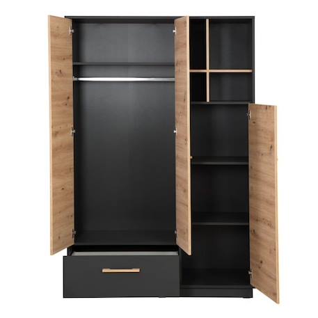 Armoire Bébé 3 Portes Lenn - ROBA - Anthracite / Chêne Artisan - Élégance et Praticité NOIR 6 - vertbaudet enfant 