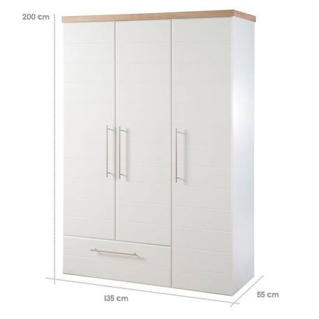 ROBA Armoire Bébé 'Nele' 3 portes - 1 tiroir - Blanc - décor 'chêne artisanal' BLANC 4 - vertbaudet enfant 