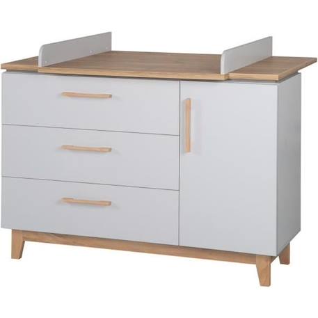 Commode à langer ROBA Caro - 3 tiroirs 1 porte - Gris clair - Décor chêne - Hauteur 94cm GRIS 1 - vertbaudet enfant 