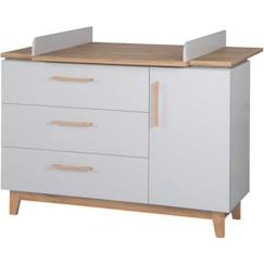 Chambre et rangement-Commode à langer ROBA Caro - 3 tiroirs 1 porte - Gris clair - Décor chêne - Hauteur 94cm