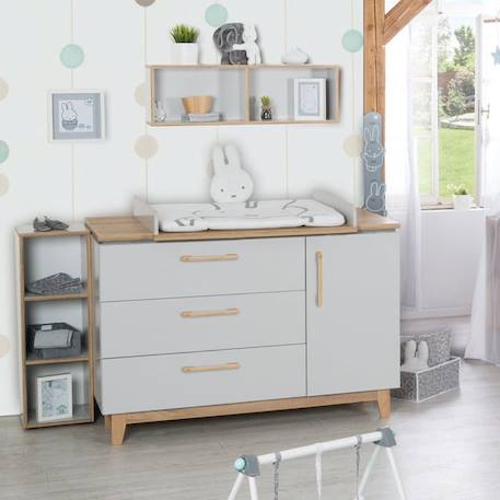 Commode à langer ROBA Caro - 3 tiroirs 1 porte - Gris clair - Décor chêne - Hauteur 94cm GRIS 5 - vertbaudet enfant 