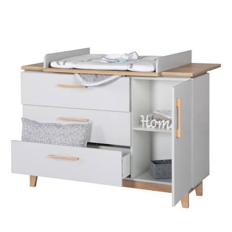 Commode à langer ROBA Caro - 3 tiroirs 1 porte - Gris clair - Décor chêne - Hauteur 94cm GRIS 4 - vertbaudet enfant 