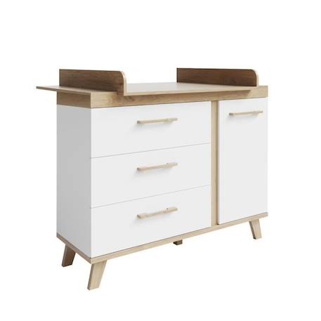 ROBA Commode à Langer Smile - 3 Tiroirs + 1 Porte - Convertible - Poignées et Pieds en Bois Massif - Blanc - Effet Bois BLANC 3 - vertbaudet enfant 