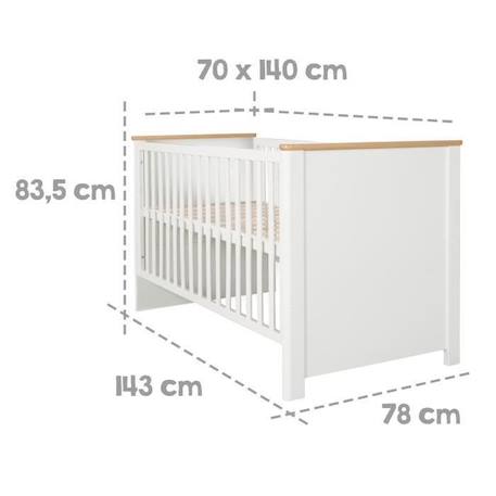 ROBA Lit Bébé Évolutif 70x140 cm Ava - Convertible en Lit Junior - Réglable en Hauteur - 3 Barreaux Amovibles - Blanc / Effet Bois BLANC 4 - vertbaudet enfant 