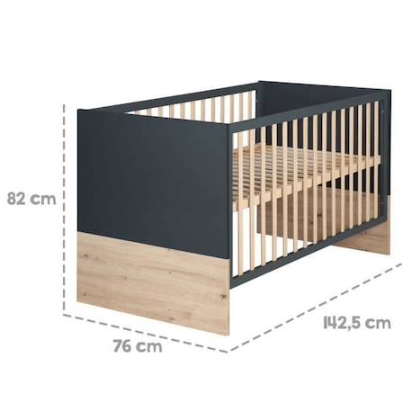 ROBA Lit Bébé Évolutif Lenn Réglable sur 3 Hauteurs - 70 x 140 cm - Convertible en Lit Junior - Anthracite / Décor Bois GRIS 3 - vertbaudet enfant 