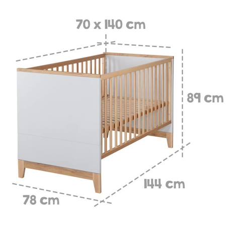 ROBA Lit Bébé Évolutif Caro - 70x140 cm en Hêtre Massif - Réglable en Hauteur - Gris Clair / Décor Bois (Chêne doré) GRIS 5 - vertbaudet enfant 