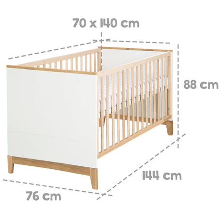 ROBA Lit Bébé Évolutif Finn 70x140 cm - Réglable en Hauteur - 3 Barreaux Amovibles - Blanc-Naturel BLANC 5 - vertbaudet enfant 