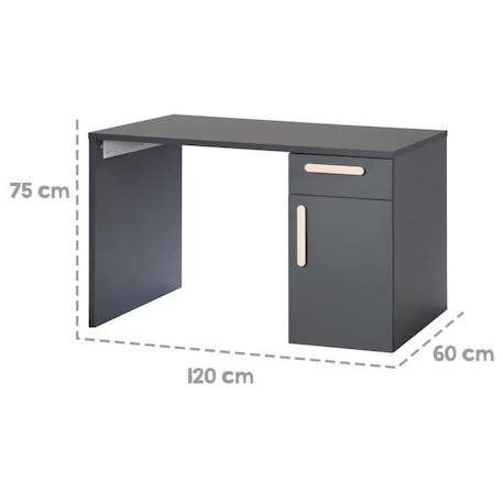 Bureau pour Enfants et Jeunes - ROBA - Jara - Avec 1 Porte et 1 Tiroir à Fermeture Douce - Anthracite NOIR 4 - vertbaudet enfant 