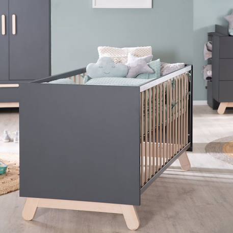 ROBA Lit Bébé Évolutif Jara 70x140 en Bois - Convertible en Lit Junior - Hauteur Réglable - 3 Barreaux Amovibles - Anthracite GRIS 6 - vertbaudet enfant 