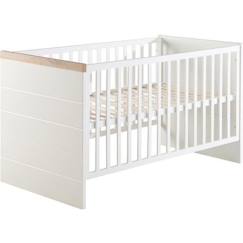 Chambre et rangement-Chambre-Lit bébé, lit enfant-ROBA Lit Bébé Évolutif Nele Convertible - 70x140 cm - Réglable en Hauteur - 3 Barreaux Amovibles - Blanc / Effet Bois