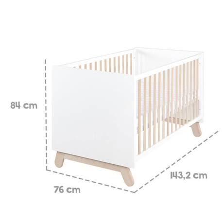 ROBA Lit Bébé Évolutif Clara 70x140 en Bois - Convertible en Lit Junior - Hauteur Réglable - 3 Barreaux Amovibles - Blanc BLANC 4 - vertbaudet enfant 