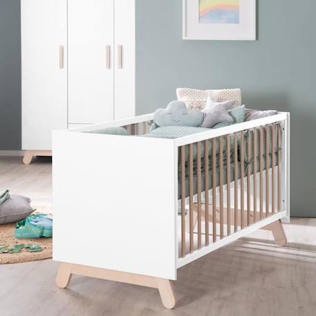 ROBA Lit Bébé Évolutif Clara 70x140 en Bois - Convertible en Lit Junior - Hauteur Réglable - 3 Barreaux Amovibles - Blanc BLANC 2 - vertbaudet enfant 