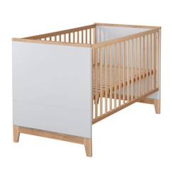 ROBA Lit Bébé Évolutif Caro - 70x140 cm en Hêtre Massif - Réglable en Hauteur - Gris Clair / Décor Bois (Chêne doré)  - vertbaudet enfant