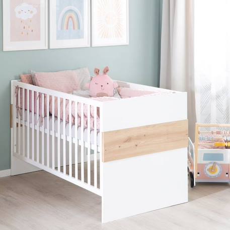 ROBA Lit Bébé Évolutif Lion Réglable sur 3 Hauteurs - 70 x 140 cm - Convertible en Lit Junior - Blanc / Décor Bois BLANC 6 - vertbaudet enfant 