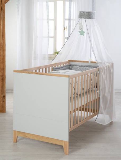 ROBA Lit Bébé Évolutif Caro - 70x140 cm en Hêtre Massif - Réglable en Hauteur - Gris Clair / Décor Bois (Chêne doré) GRIS 6 - vertbaudet enfant 