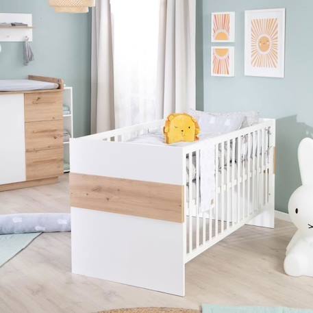 ROBA Lit Bébé Évolutif Lion Réglable sur 3 Hauteurs - 70 x 140 cm - Convertible en Lit Junior - Blanc / Décor Bois BLANC 2 - vertbaudet enfant 