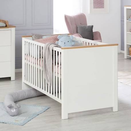 ROBA Lit Bébé Évolutif 70x140 cm Ava - Convertible en Lit Junior - Réglable en Hauteur - 3 Barreaux Amovibles - Blanc / Effet Bois BLANC 2 - vertbaudet enfant 