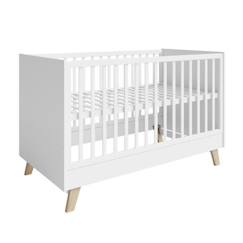 Chambre et rangement-Chambre-ROBA Lit Bébé Évolutif Smile 70 x 140 cm - Convertible et Hauteur Réglable - 3 Barreaux Amovibles - Pieds en Bois de Chêne - Blanc