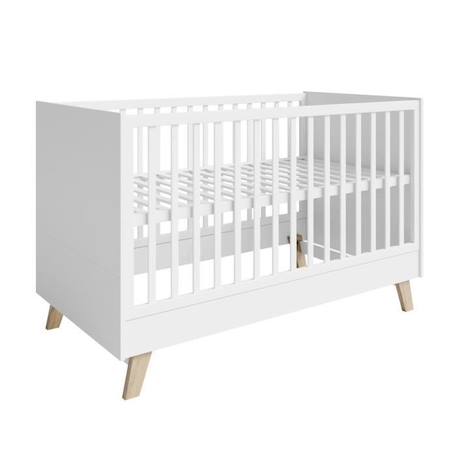 ROBA Lit Bébé Évolutif Smile 70 x 140 cm - Convertible et Hauteur Réglable - 3 Barreaux Amovibles - Pieds en Bois de Chêne - Blanc BLANC 1 - vertbaudet enfant 