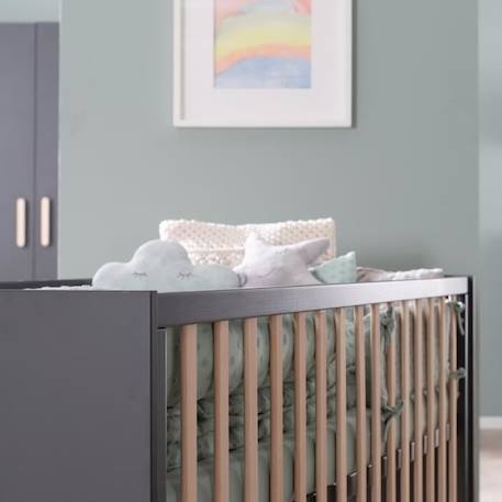 ROBA Lit Bébé Évolutif Jara 70x140 en Bois - Convertible en Lit Junior - Hauteur Réglable - 3 Barreaux Amovibles - Anthracite GRIS 3 - vertbaudet enfant 