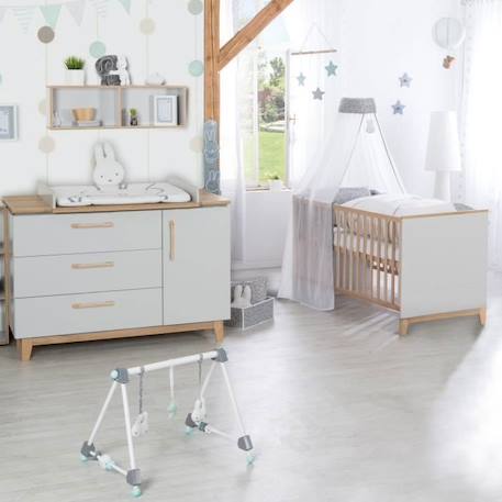 ROBA Lit Bébé Évolutif Caro - 70x140 cm en Hêtre Massif - Réglable en Hauteur - Gris Clair / Décor Bois (Chêne doré) GRIS 2 - vertbaudet enfant 