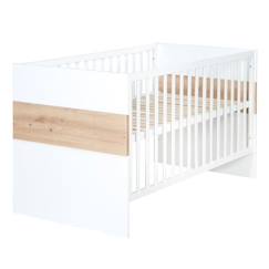 ROBA Lit Bébé Évolutif Lion Réglable sur 3 Hauteurs - 70 x 140 cm - Convertible en Lit Junior - Blanc / Décor Bois  - vertbaudet enfant