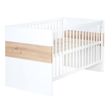 ROBA Lit Bébé Évolutif Lion Réglable sur 3 Hauteurs - 70 x 140 cm - Convertible en Lit Junior - Blanc / Décor Bois BLANC 1 - vertbaudet enfant 