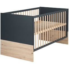 ROBA Lit Bébé Évolutif Lenn Réglable sur 3 Hauteurs - 70 x 140 cm - Convertible en Lit Junior - Anthracite / Décor Bois  - vertbaudet enfant