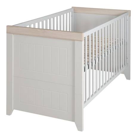 ROBA Lit Bébé Évolutif 70x140 cm - Helene - Réglable en Hauteur - Convertible en Lit Junior - Gris Clair / Décor Bois BLANC 1 - vertbaudet enfant 