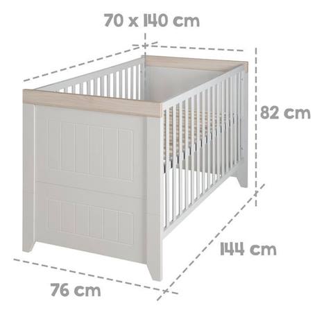 ROBA Lit Bébé Évolutif 70x140 cm - Helene - Réglable en Hauteur - Convertible en Lit Junior - Gris Clair / Décor Bois BLANC 3 - vertbaudet enfant 