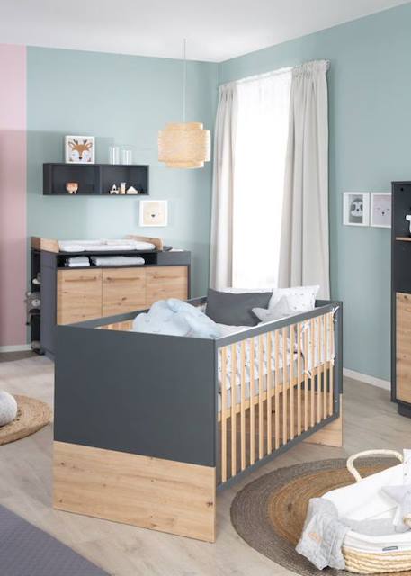 ROBA Lit Bébé Évolutif Lenn Réglable sur 3 Hauteurs - 70 x 140 cm - Convertible en Lit Junior - Anthracite / Décor Bois GRIS 5 - vertbaudet enfant 