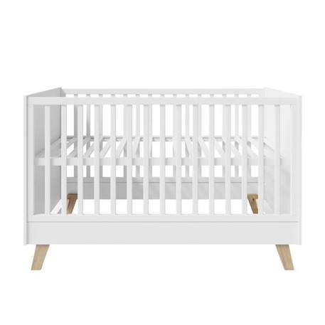 ROBA Lit Bébé Évolutif Smile 70 x 140 cm - Convertible et Hauteur Réglable - 3 Barreaux Amovibles - Pieds en Bois de Chêne - Blanc BLANC 4 - vertbaudet enfant 