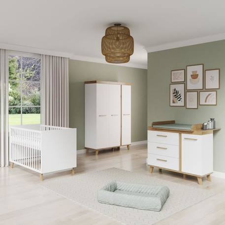 ROBA Lit Bébé Évolutif Smile 70 x 140 cm - Convertible et Hauteur Réglable - 3 Barreaux Amovibles - Pieds en Bois de Chêne - Blanc BLANC 2 - vertbaudet enfant 