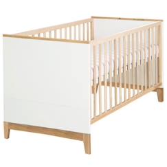 Chambre et rangement-Chambre-Lit bébé, lit enfant-ROBA Lit Bébé Évolutif Finn 70x140 cm - Réglable en Hauteur - 3 Barreaux Amovibles - Blanc-Naturel