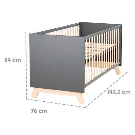 ROBA Lit Bébé Évolutif Jara 70x140 en Bois - Convertible en Lit Junior - Hauteur Réglable - 3 Barreaux Amovibles - Anthracite GRIS 4 - vertbaudet enfant 