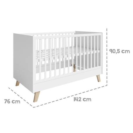 ROBA Lit Bébé Évolutif Smile 70 x 140 cm - Convertible et Hauteur Réglable - 3 Barreaux Amovibles - Pieds en Bois de Chêne - Blanc BLANC 3 - vertbaudet enfant 