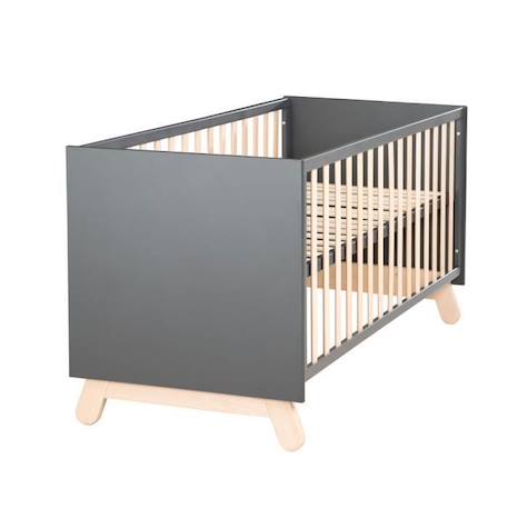 ROBA Lit Bébé Évolutif Jara 70x140 en Bois - Convertible en Lit Junior - Hauteur Réglable - 3 Barreaux Amovibles - Anthracite GRIS 1 - vertbaudet enfant 