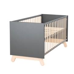 Chambre et rangement-Chambre-Lit bébé, lit enfant-ROBA Lit Bébé Évolutif Jara 70x140 en Bois - Convertible en Lit Junior - Hauteur Réglable - 3 Barreaux Amovibles - Anthracite