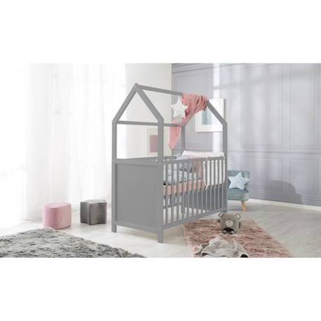 ROBA Lit Bébé Cabane 60x120 cm - Convertible en Lit Cododo - Réglable en Hauteur - Bois Laqué Gris GRIS 4 - vertbaudet enfant 