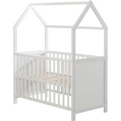 Chambre et rangement-ROBA Lit Bébé Cabane  60x120 cm - Convertible en Lit Cododo - Réglable en Hauteur - Bois Laqué Blanc