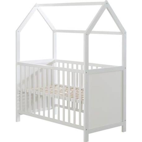 ROBA Lit Bébé Cabane  60x120 cm - Convertible en Lit Cododo - Réglable en Hauteur - Bois Laqué Blanc BLANC 1 - vertbaudet enfant 