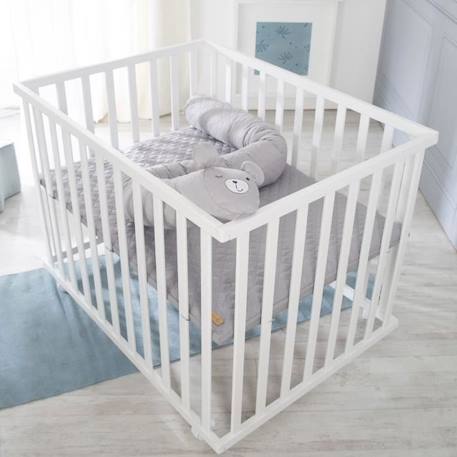 ROBA Parc Bébé carré 'roba Style' + tapis de parc + tour de lit gris BLANC 2 - vertbaudet enfant 